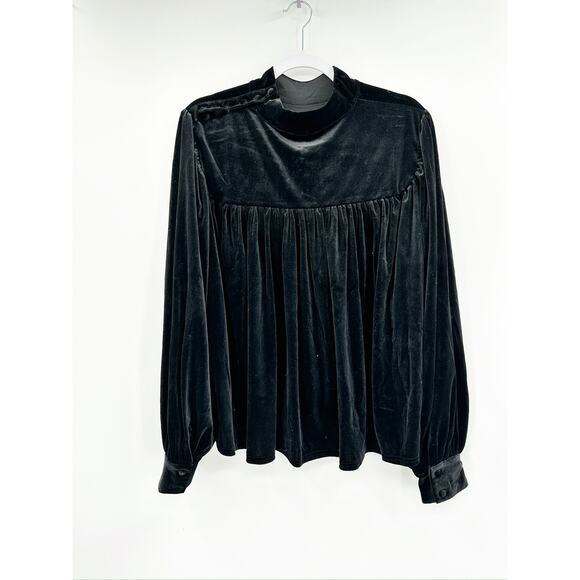 Ted Baker London Ozma Black Velvet Long Sleeve Yoke Top Size US 12 NWT - Picture 4 of 6